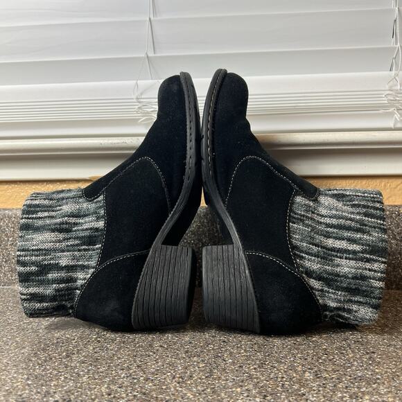 Born b.o.c Womens 7.5M Black Suede Ankle Boots Knit Sweater Cuff Accent Zip Heel - Picture 5 of 11